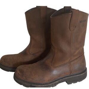 Wolverine Safety Boots Mens 10.5 EW Brown Wellington Work W04727 Soft Toe Wide